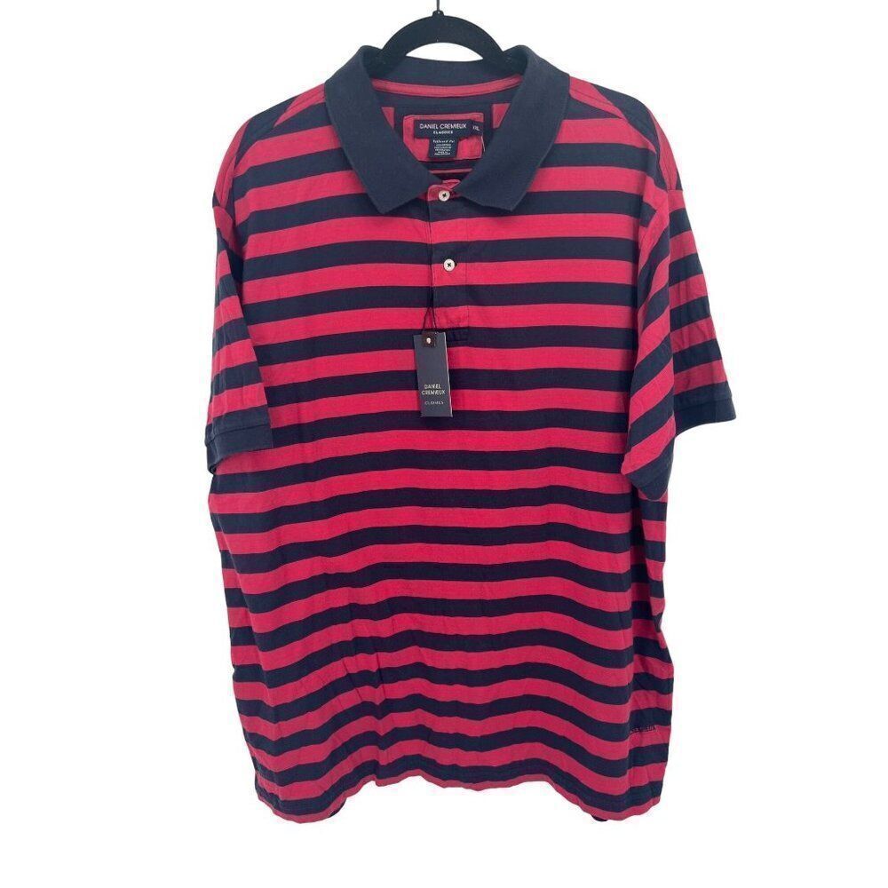 Daniel Cremieux Mens XXL Red & Blue Striped Polo Shirt Short Sleeve Tailored Fit